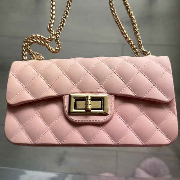 Quilted Pink Jelly Purse with Gold Chain Strap - Picture 3 of 12